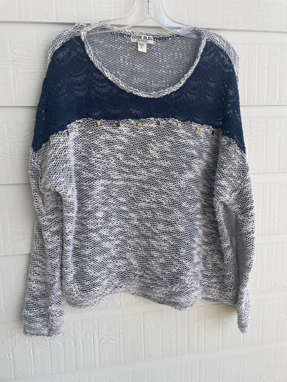 Code Blue  "Eliza" sweater LG Navy and gray with accents